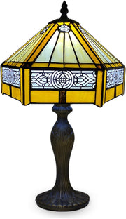 Hexagon Stained Glass Table Lamp, Handmade Vintage Desk Lamp for Bedroom