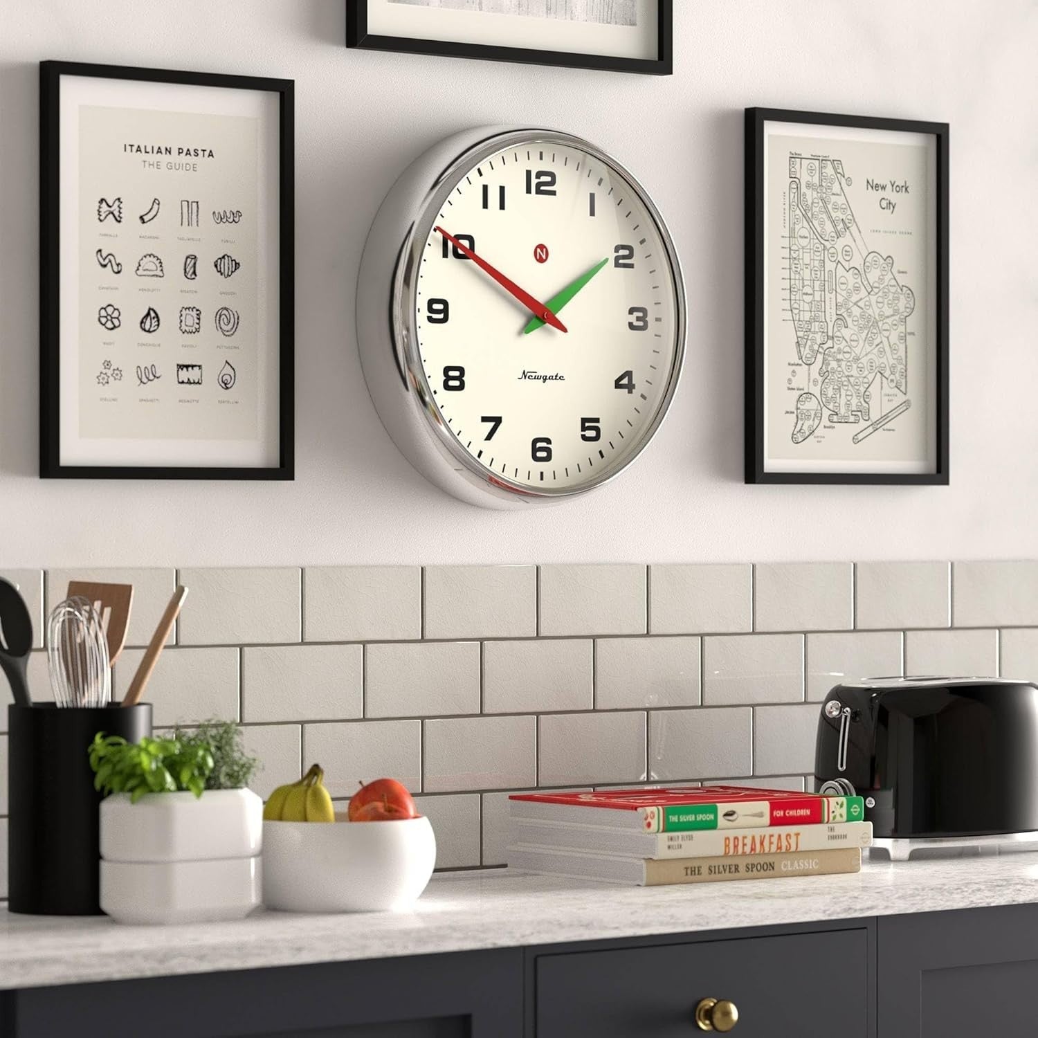 Large Retro Wall Clock Chrome 40cm Silent Sweep Convex Glass Metal