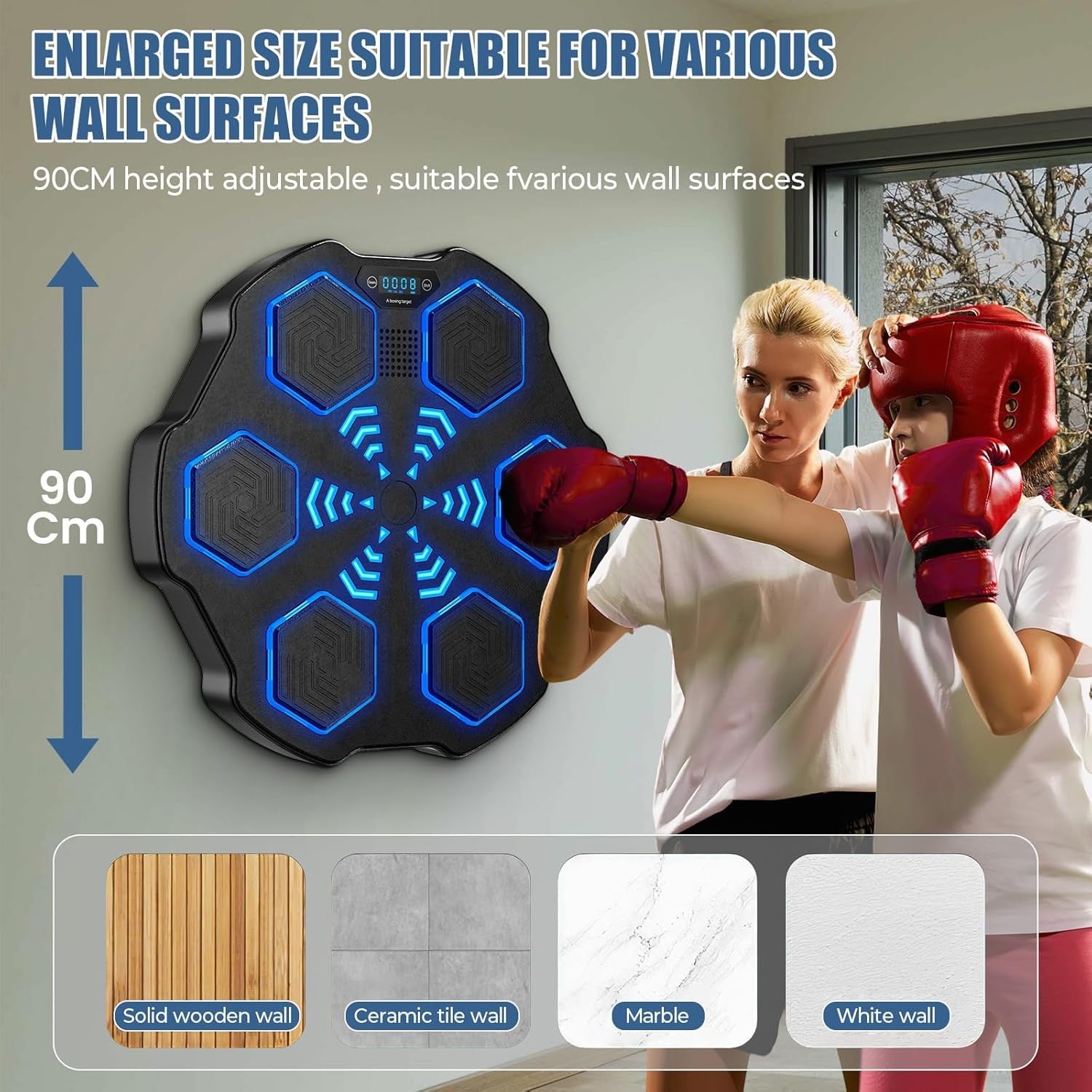 Smart Music Boxing Machine Black Blue LED Wall Punch Trainer with Gloves