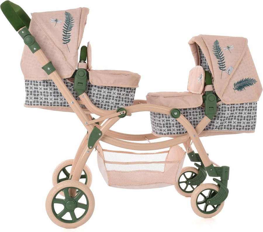 Eco Twin Dolls Pram Adjustable Handle 69–84cm, Recycled Fabric Toy 3+