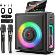 Bluetooth Karaoke Machine 2 Wireless Mics PA Speaker TWS REC