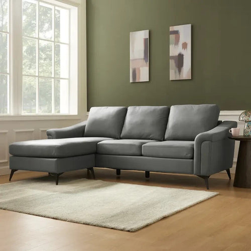 Modern Grey 3 Seater Sofa with Chaise Air Leather Reversible Lounge