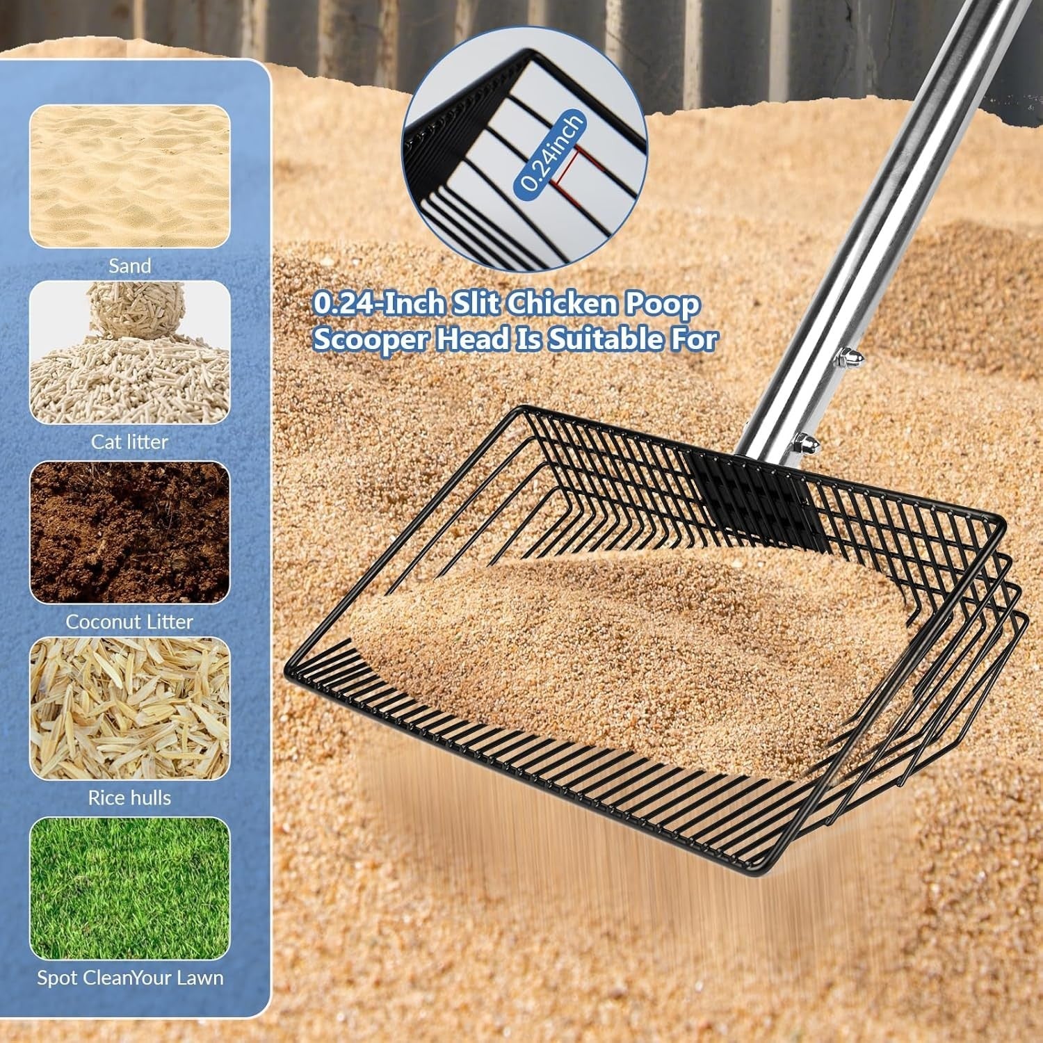 10in Metal Chicken Poop Scooper Adjustable 64in Handle