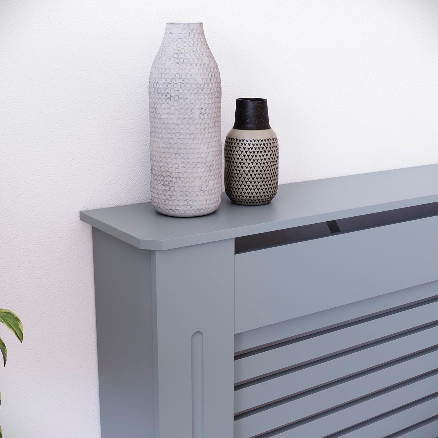 Large Grey Radiator Cover 141x80x16cm Modern MDF Slatted Cabinet