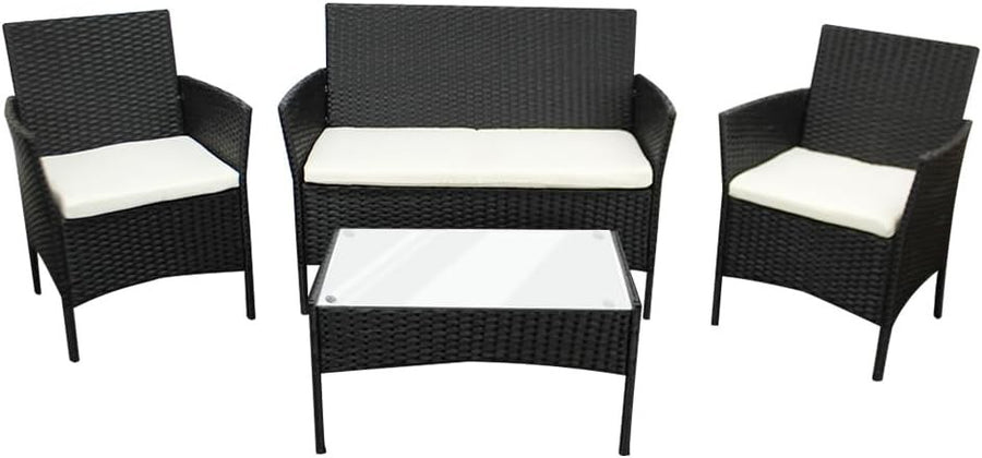 Outdoor Rattan Garden Sofa Set 4-Seater with Cushions & Glass Coffee Table