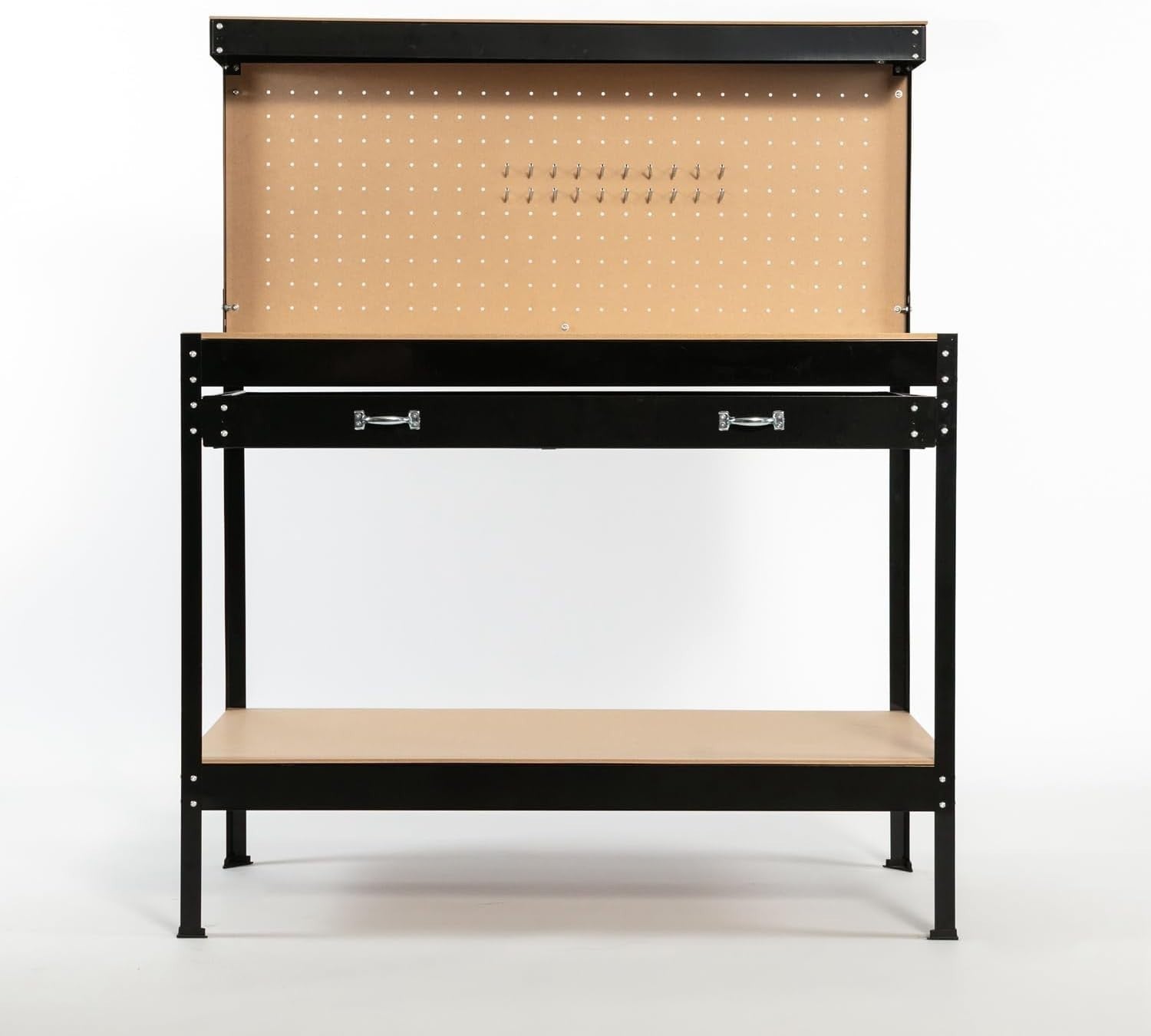 Black Steel Garage Workbench Tool Station w/ Drawer Pegboard Shelf DIY Setup
