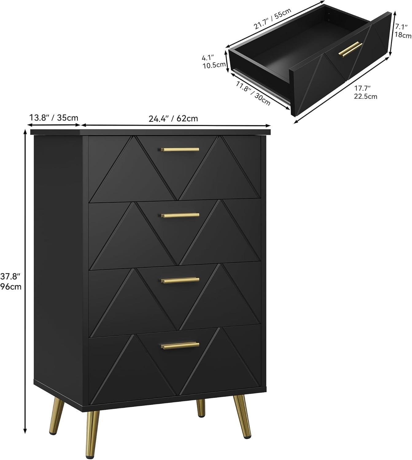 Black 4 Drawer Chest Bedroom Storage Cabinet Modern Wooden Organizer