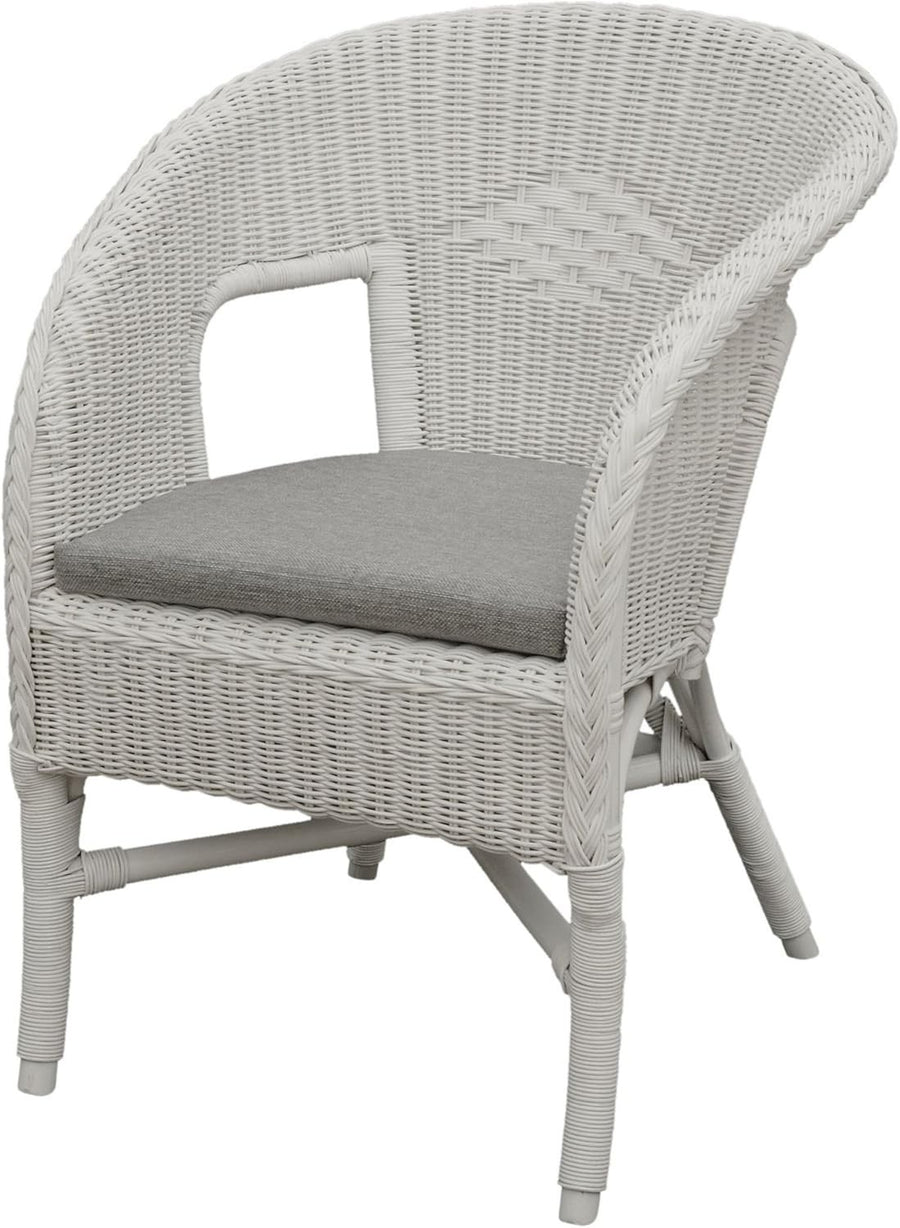 White Rattan Armchair with Cushion Stacking Wicker Lounge Chair Indoor Outdoor