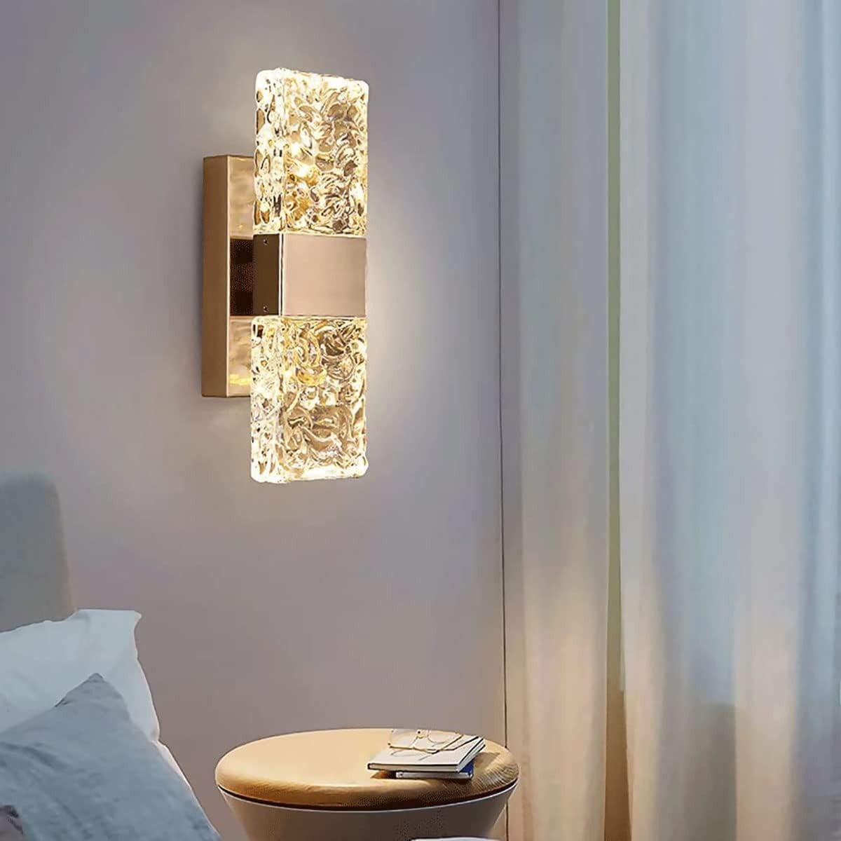Golden LED Wall Light Fixture with Nordic Crystal, Energy Saving, Indoor