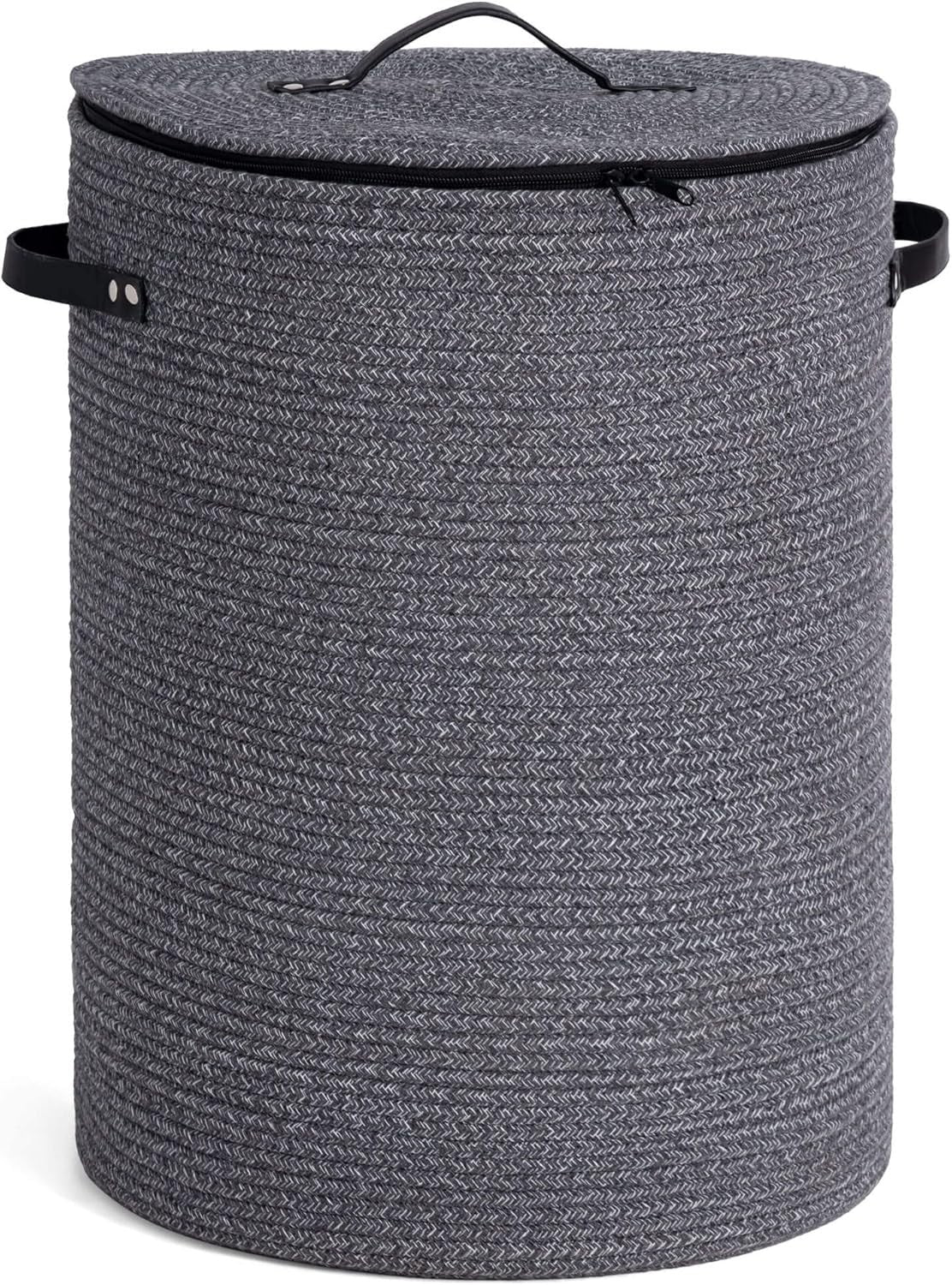 58L Tall Rope Laundry Hamper with Lid Foldable Clothes Basket Grey Storage Bin