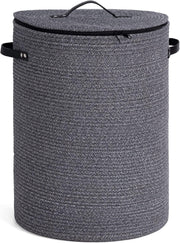 58L Tall Rope Laundry Hamper with Lid Foldable Clothes Basket Grey Storage Bin