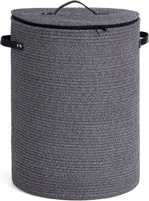 58L Tall Rope Laundry Hamper with Lid Foldable Clothes Basket Grey Storage Bin