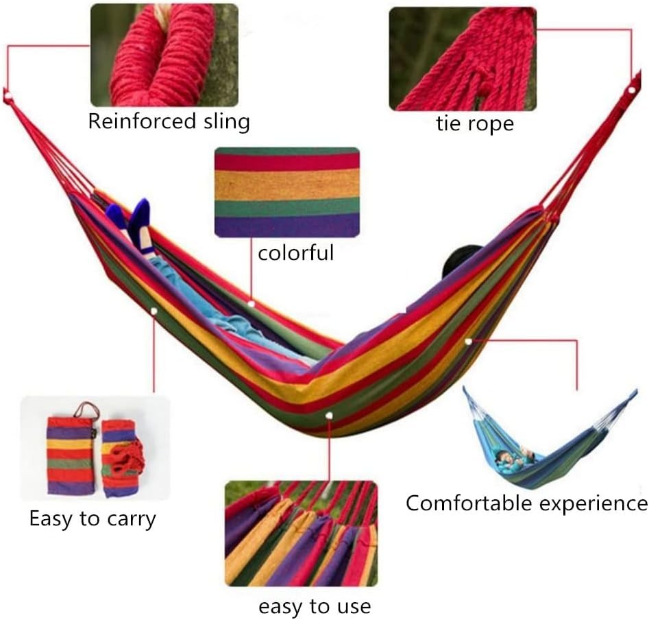 2 Person Cotton Camping Hammock – Portable, Lightweight, With Carry Bag
