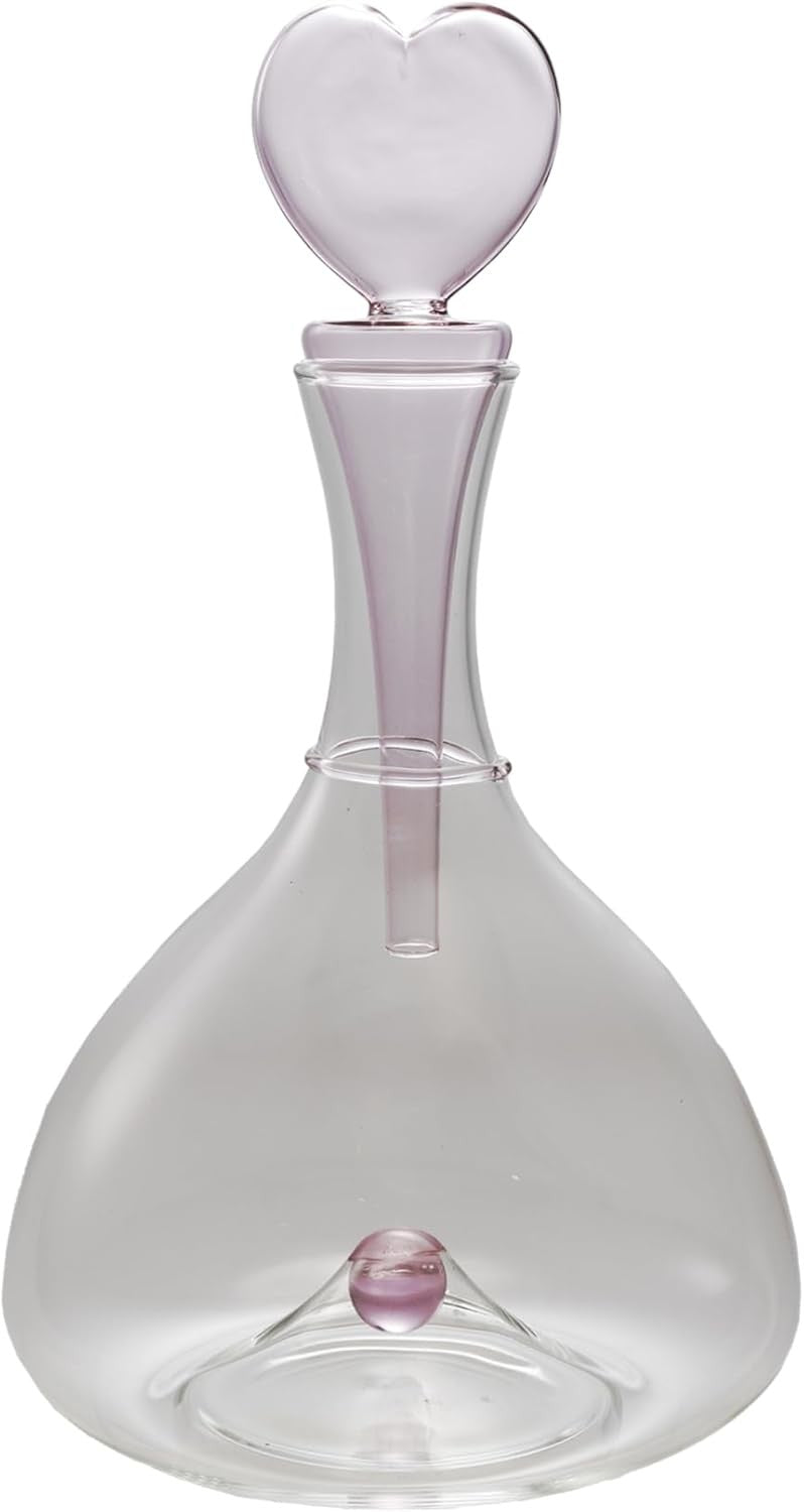 Elegant 1.5 Quart Glass Decanter with Pink Heart Stopper | Romantic Gift Decor