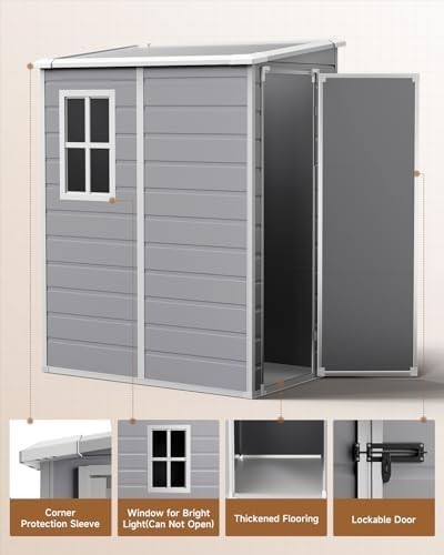 4.5x3.6FT Lockable Plastic Garden Shed with Floor Waterproof Outdoor Storage