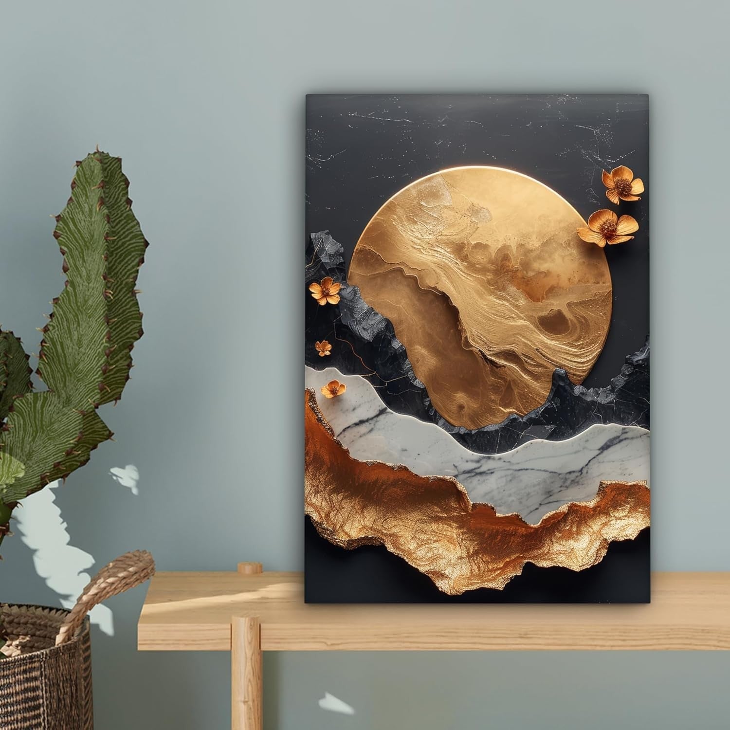 Abstract Gold Black Canvas Wall Art 20x30cm Framed Modern Print