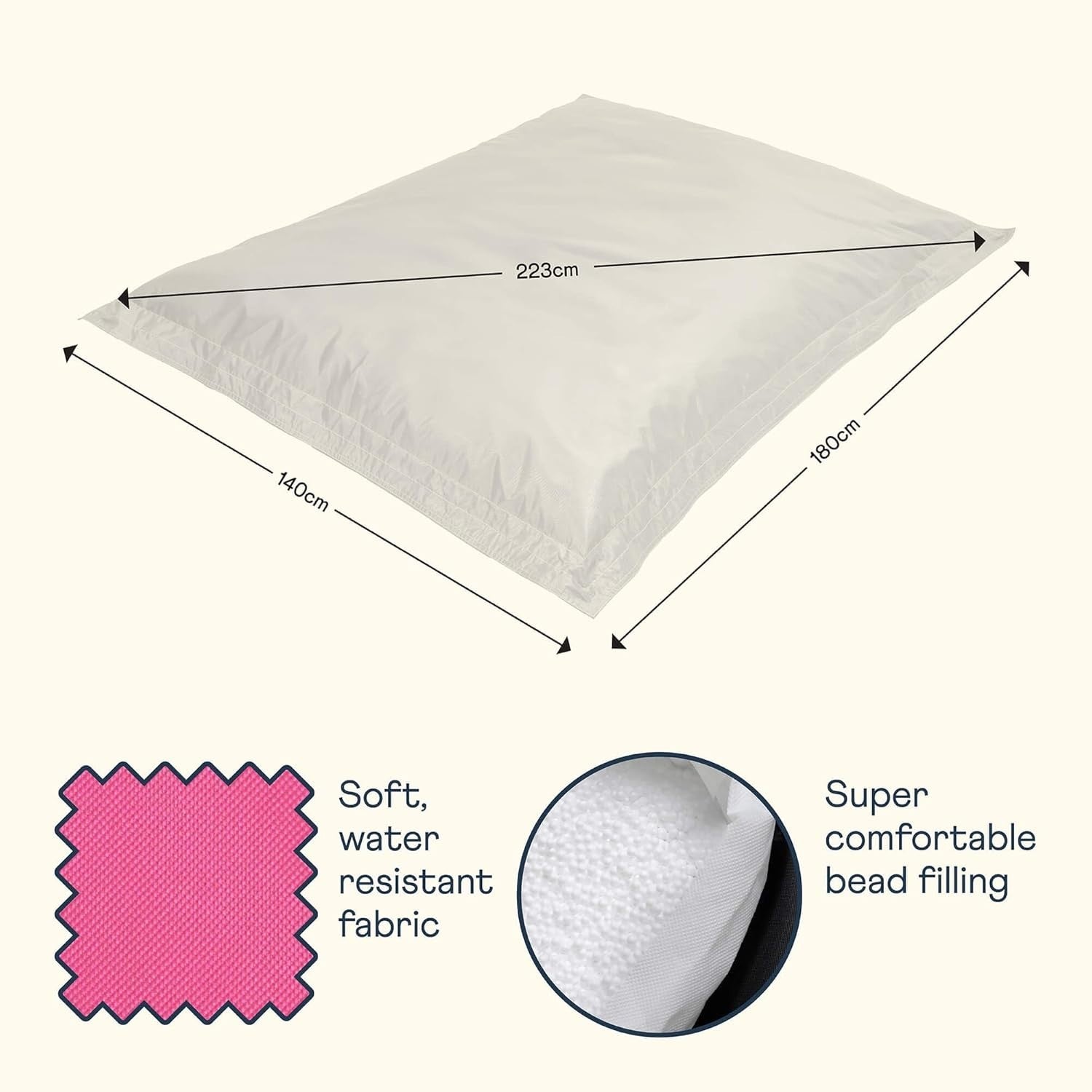 XXL Pink Outdoor Bean Bag Chair Waterproof 180x140cm Garden Floor Seat
