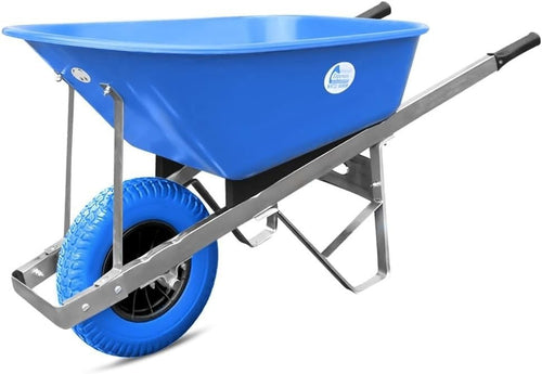 160L 1-Wheel Wheelbarrow Blue – PU Puncture-Proof Tyre w/ Galv Frame 175kg Cap