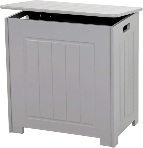 Wooden Laundry Basket with Lid Grey Bathroom Storage Hamper Cabinet