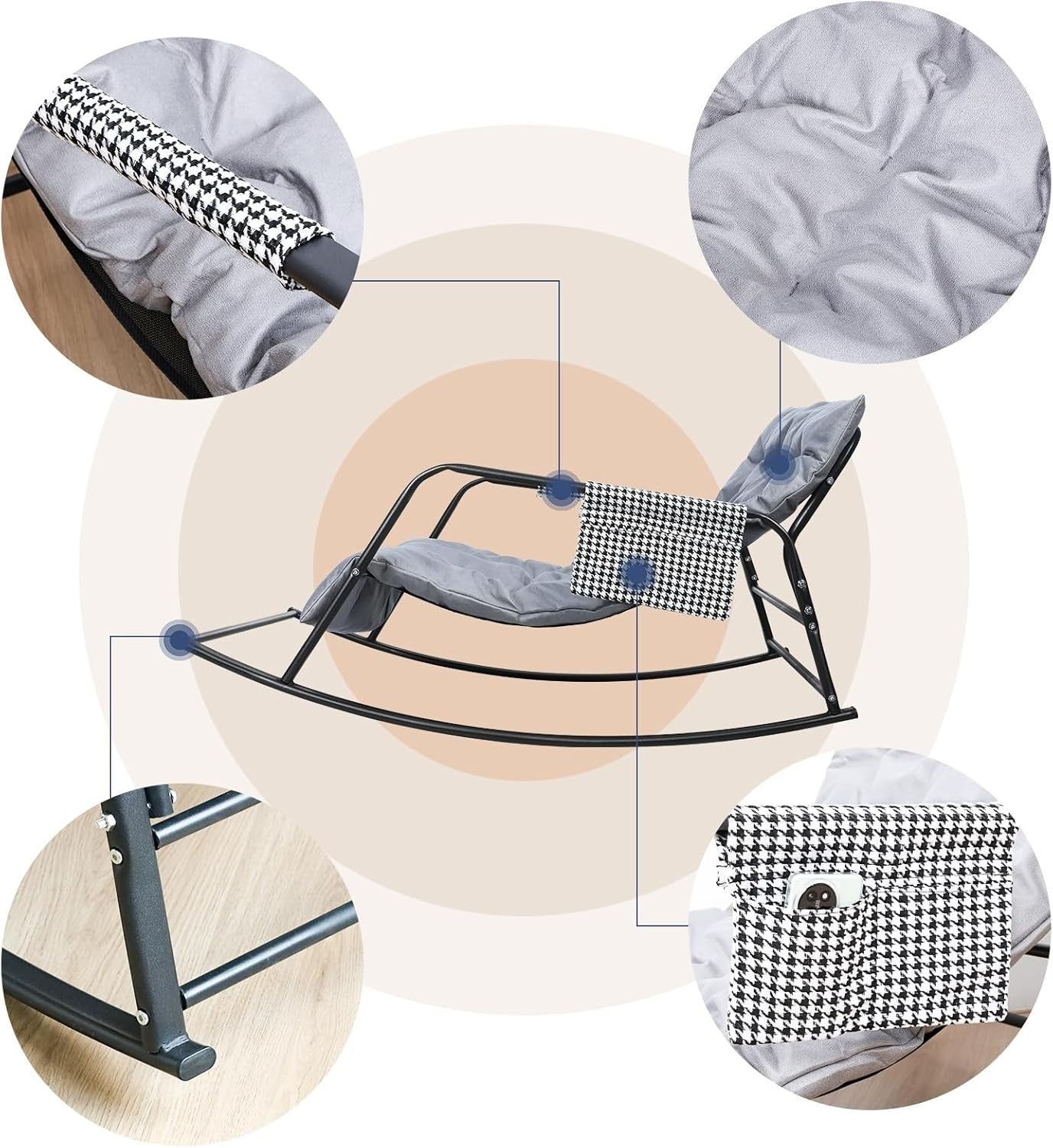 Ergonomic Rocking Egg Chair Grey Lounge Recliner Indoor Outdoor Patio