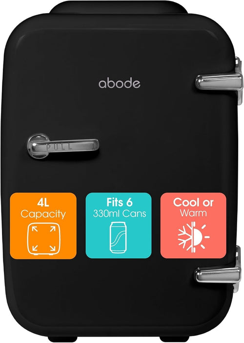 4L Mini Fridge Cooler & Warmer Portable Retro AC 12V Black