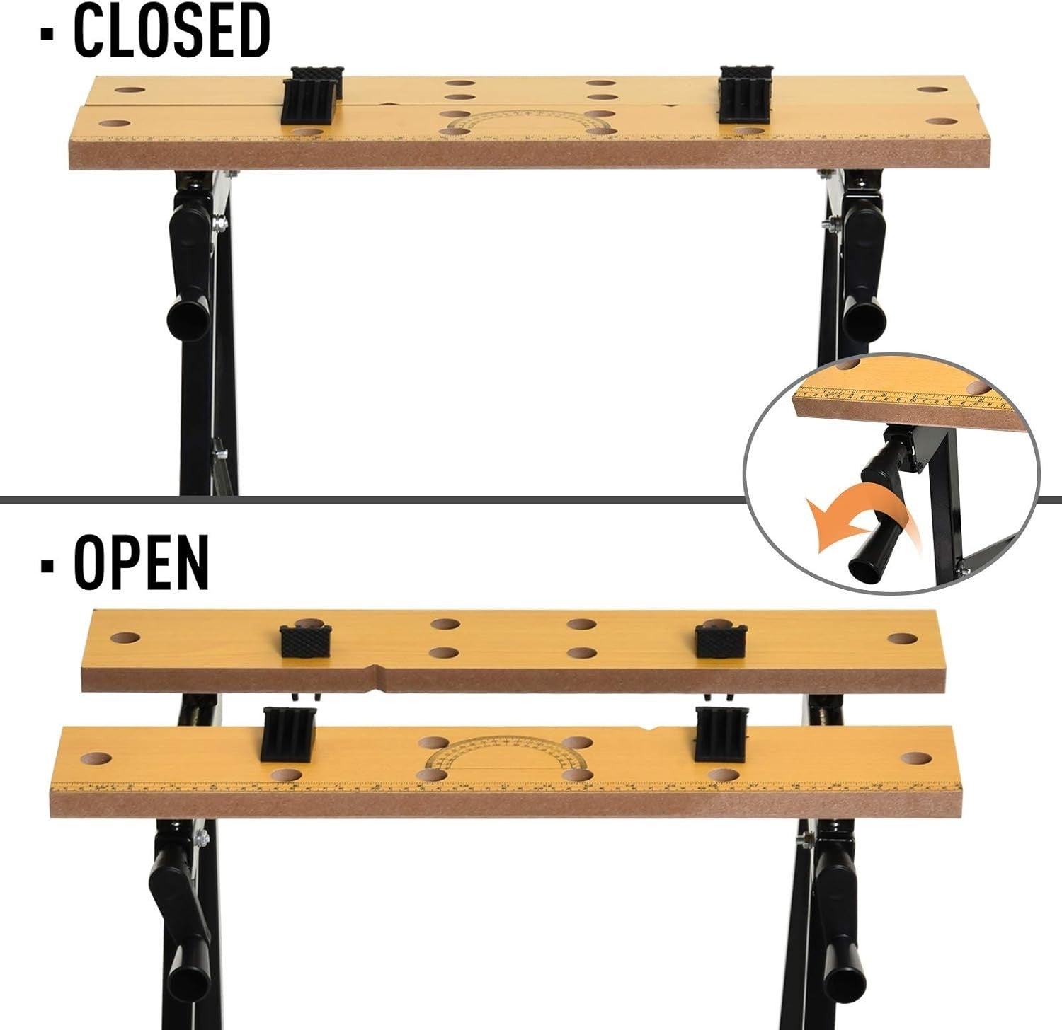 4-in-1 Folding Work Bench Sawhorse Clamp Table w/ Pegs Ruler Portable 100kg