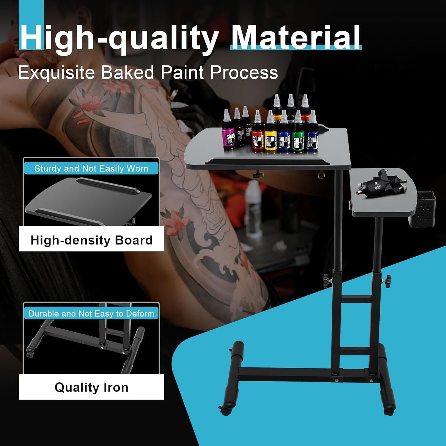 Tattoo Workstation Adjustable 360° Rotating Table Mobile Studio Wheels