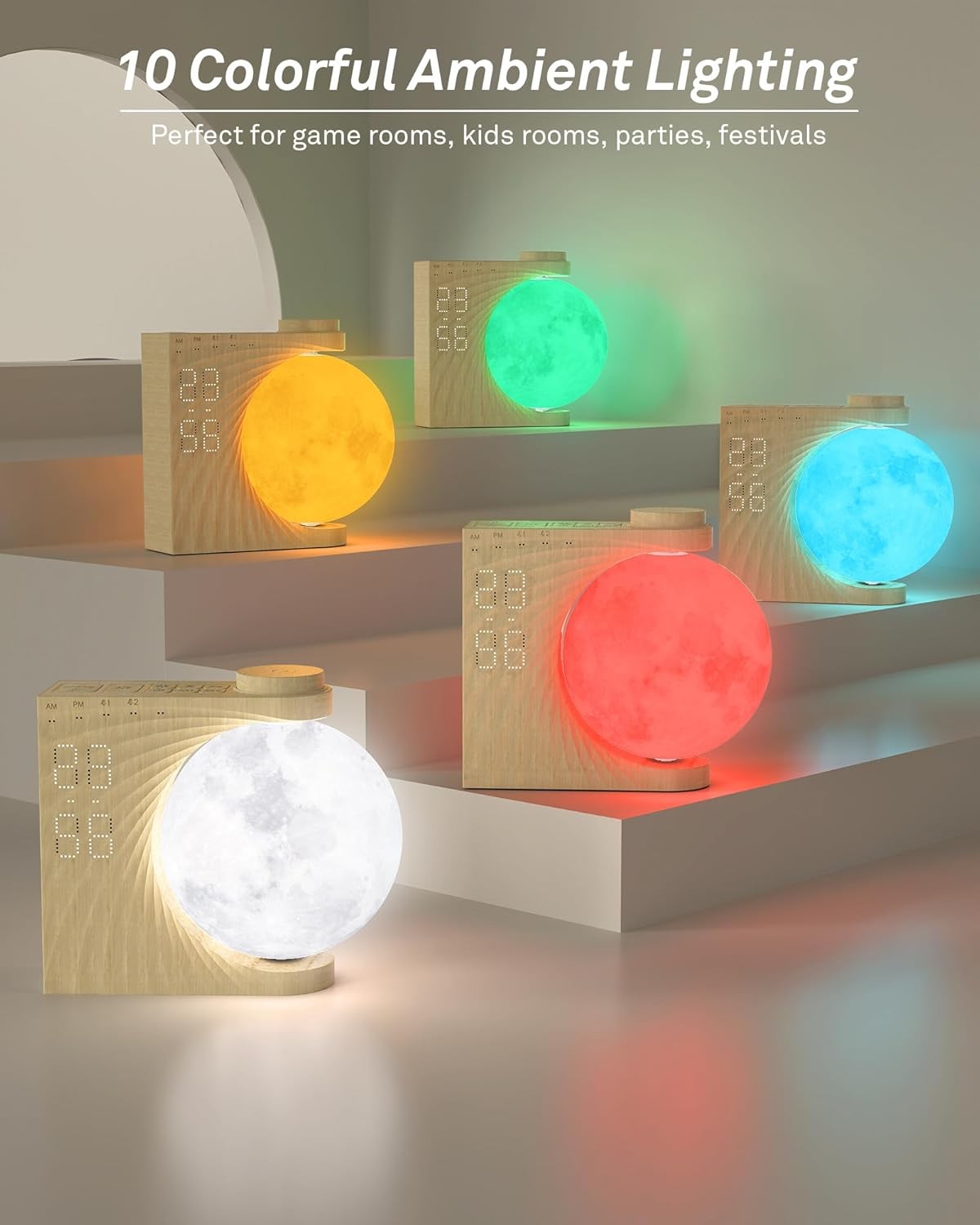 Sunrise Alarm Clock Wake Up Light Moon Lamp White Noise Night Light