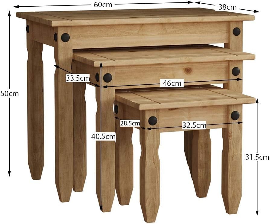 Pine Distressed Wax Nest of Tables Set of 3 Solid Wood Coffee End Side Table