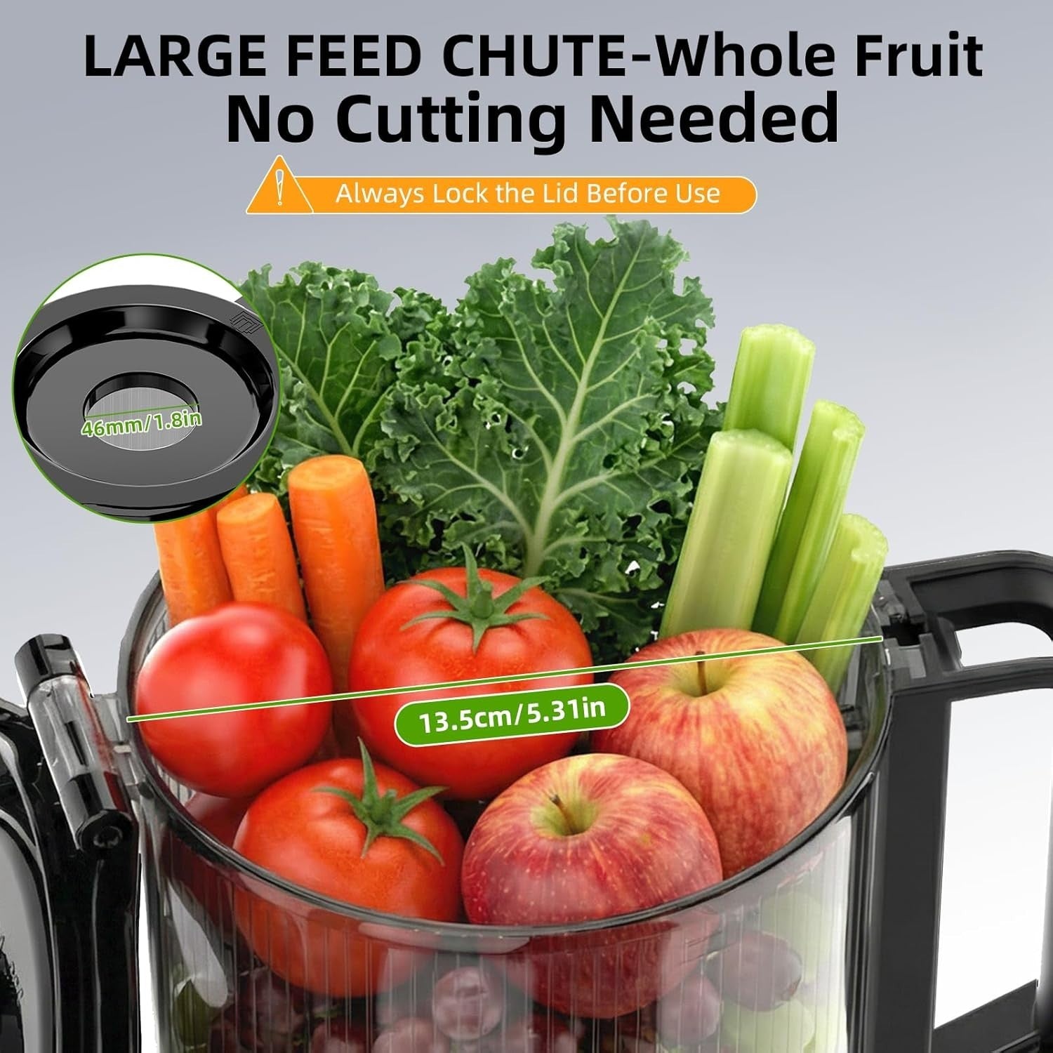 Cold Press Juicer 135mm Large Feed Chute Whole Fruit 300W High Yield