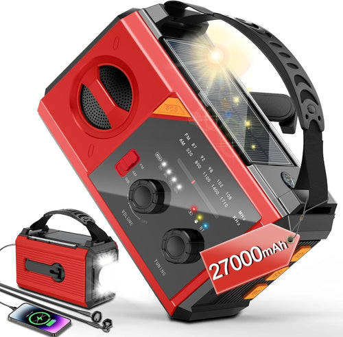 Solar Wind-Up Emergency Radio with 27000mAh Power Bank & SOS Torch