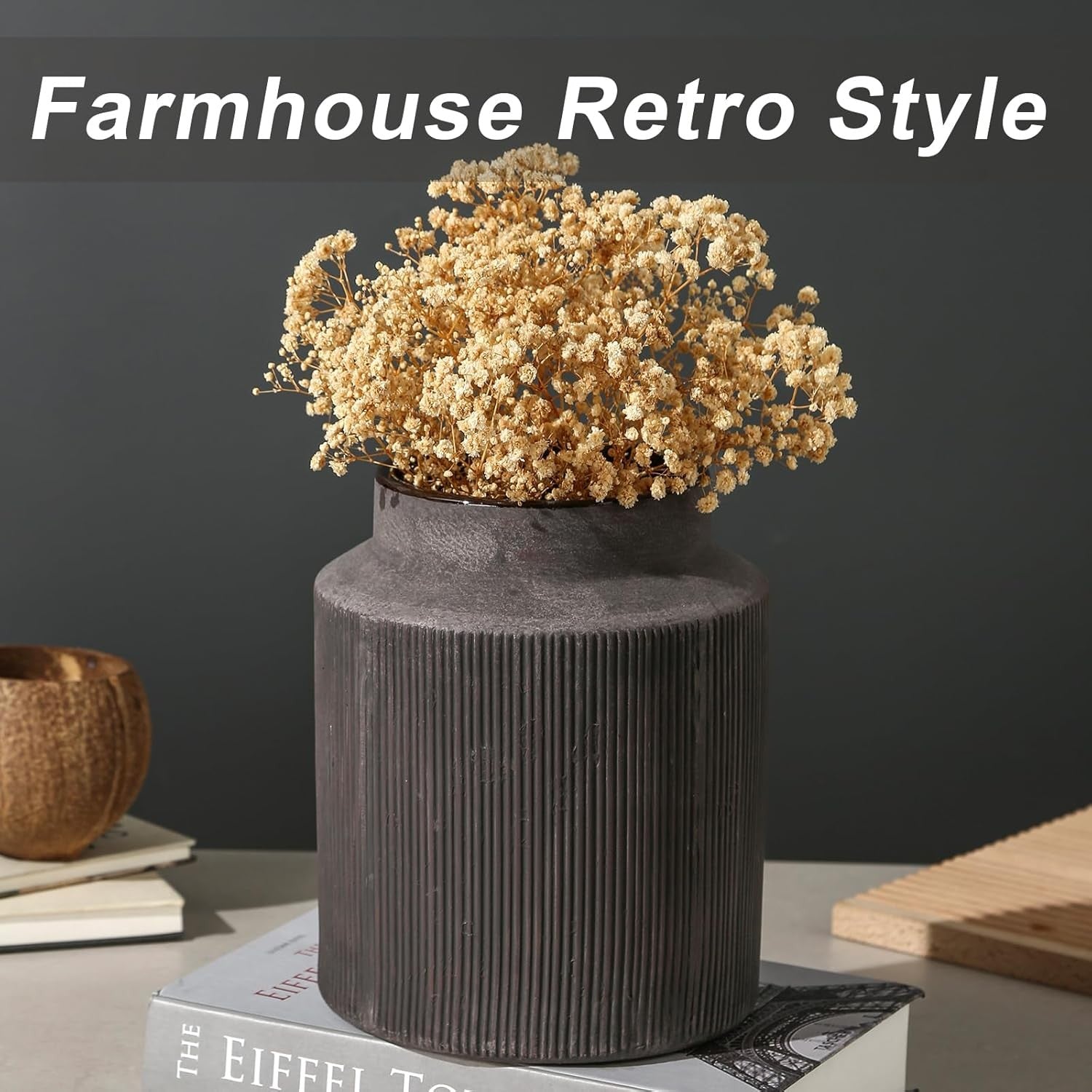 Dark Brown Rustic Terracotta Vase 9in Large Farmhouse Flower Home Decor