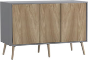 Oak Sliding Sideboard Cabinet Grey Unit 3 Door Storage Beech Legs