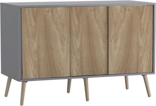 Oak Sliding Sideboard Cabinet Grey Unit 3 Door Storage Beech Legs