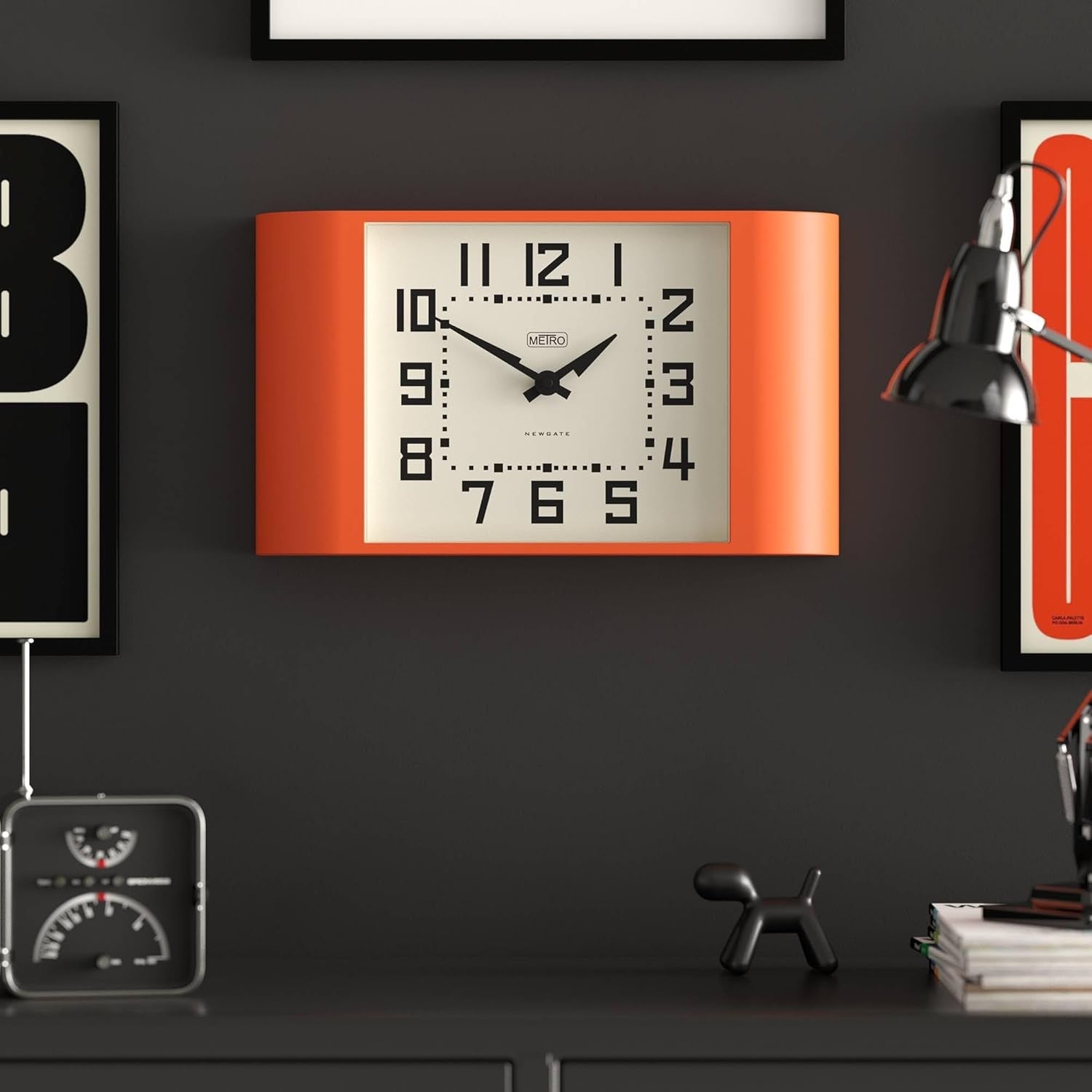 Retro Orange Wall Clock 42cm Mid-Century Modern Kitchen Living Room Decor