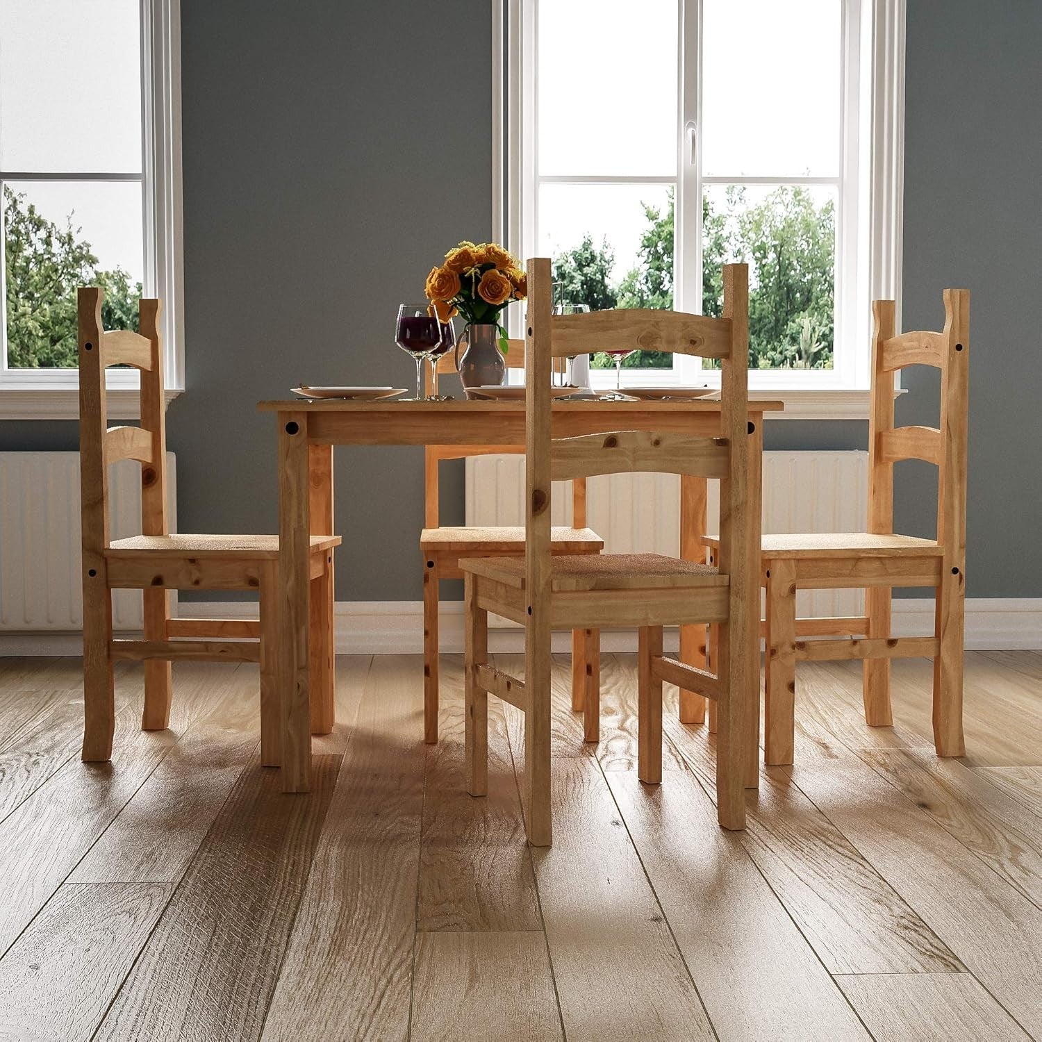 Pine 4-Seater Dining Table Set | Solid Wood, Compact, Easy Assembly