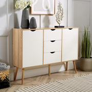 Scandi Oak Effect Sideboard Cabinet with 3 Drawers 2 Doors for Living Room