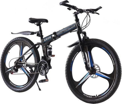 27.5" Folding Mountain Bike Dual Shock 21-Speed Mens Womens Off Road