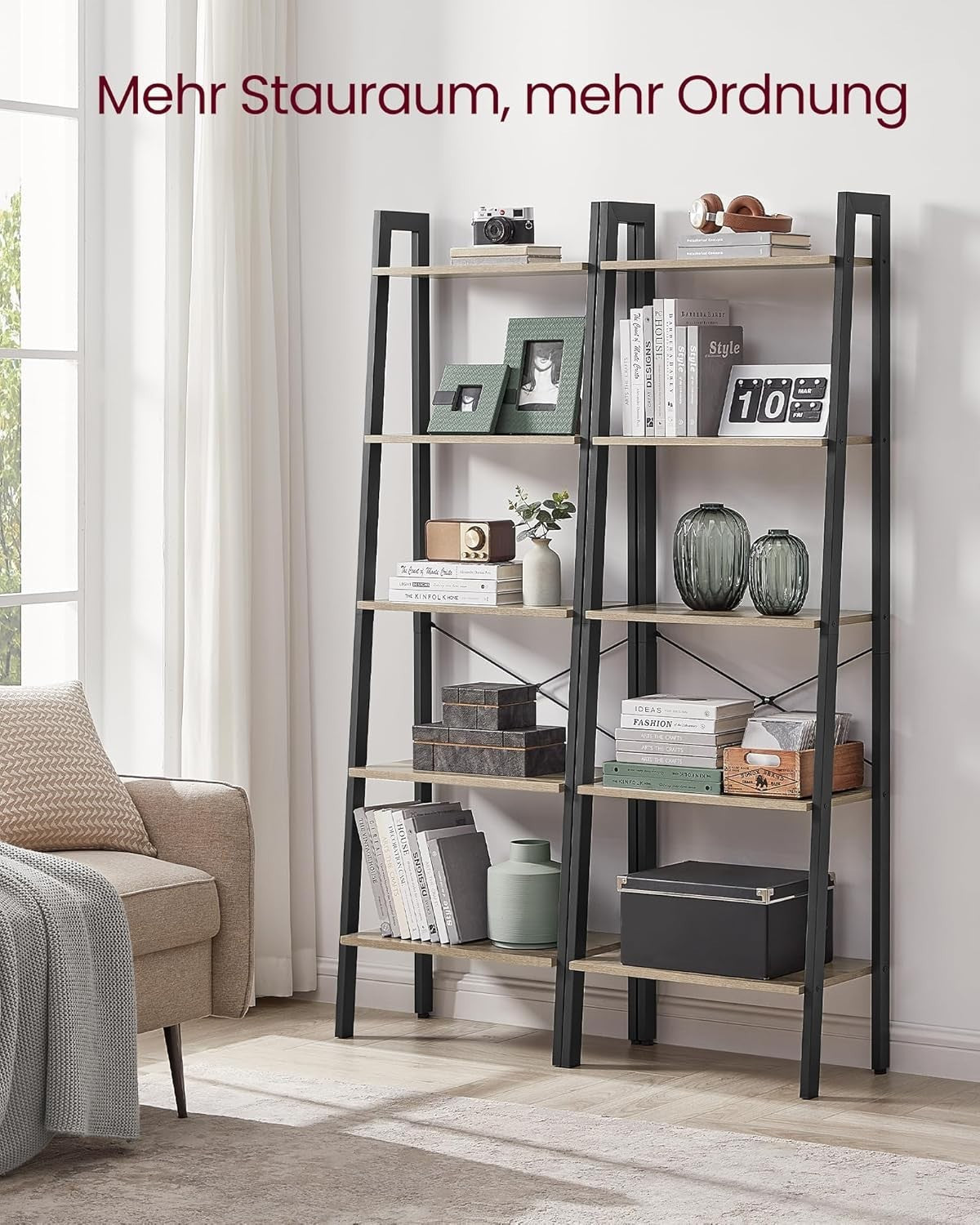 5-Tier Industrial Ladder Shelf Bookcase Storage Rack Space-Saving Unit