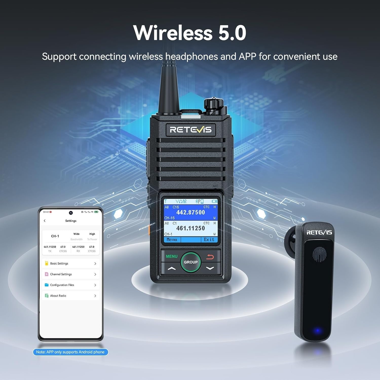 Bluetooth Walkie Talkies Long Range 2 Pack APP Control VOX AI Noise