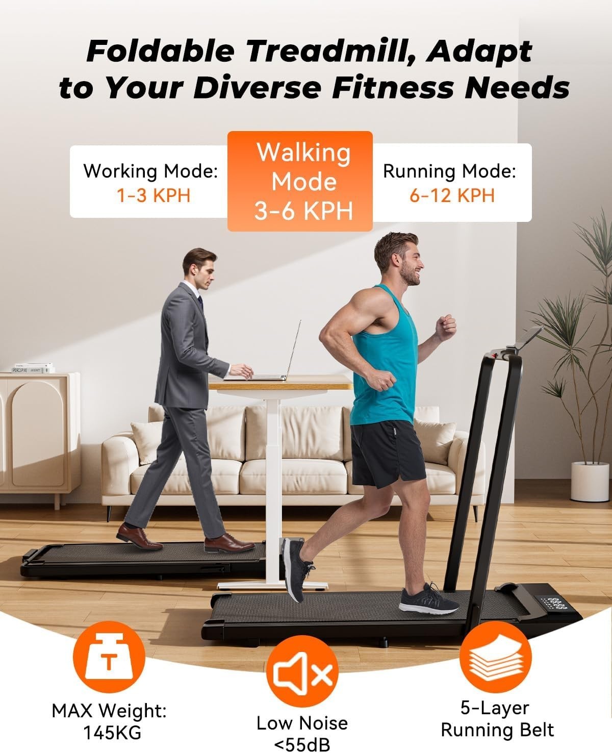 Foldable Under Desk Walking Pad 2.5HP App Control Quiet Treadmill 136kg Capacity