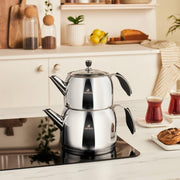 Stainless Steel Turkish Tea Pot Set 3L Glass Lid Induction Safe Teapot