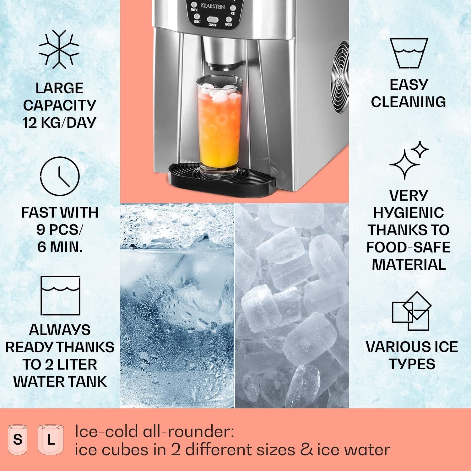 Countertop Ice Maker Bullet Cubes Fast 12kg/24h Cold Water Dispenser