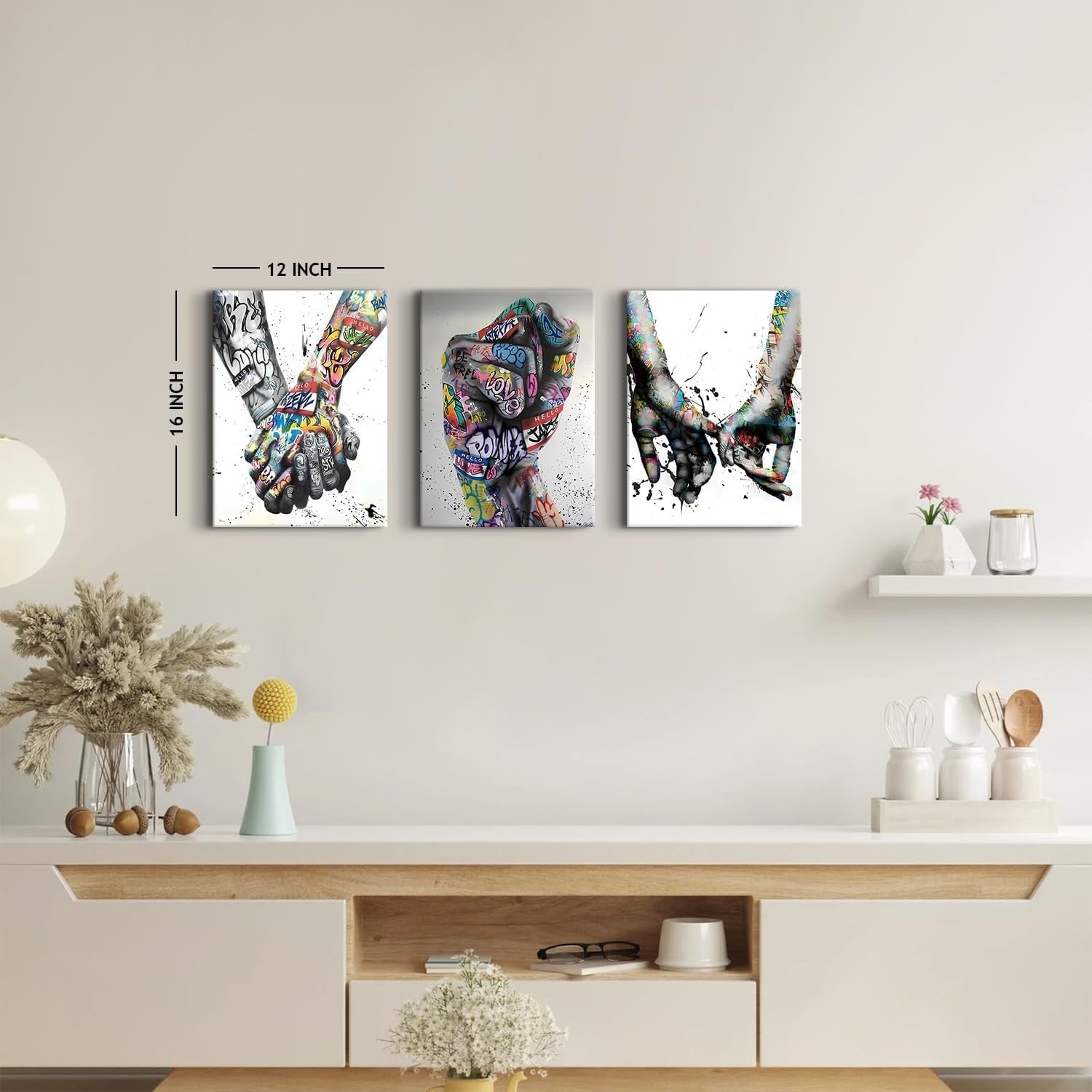 3Pcs Graffiti Love Hands Canvas Wall Art 12x16