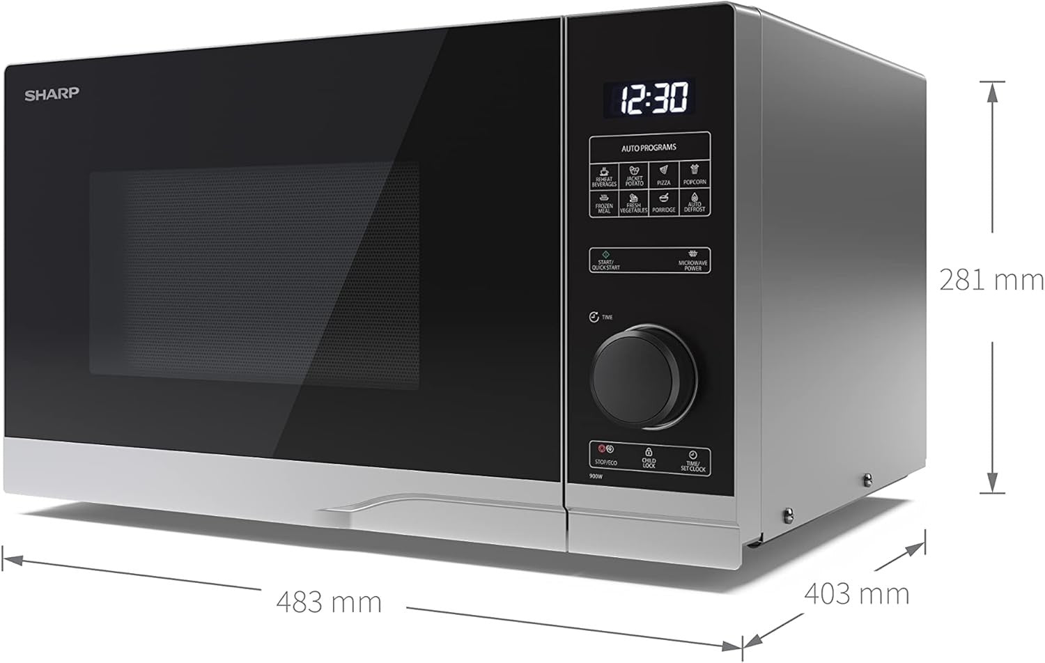 Silver 25L Digital Microwave 900W 10 Power Levels ECO Mode