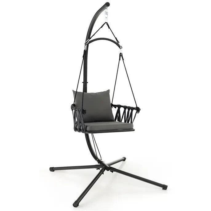 Folding Hammock Swing Chair w/ Stand Cushions Indoor Outdoor Garden Seat