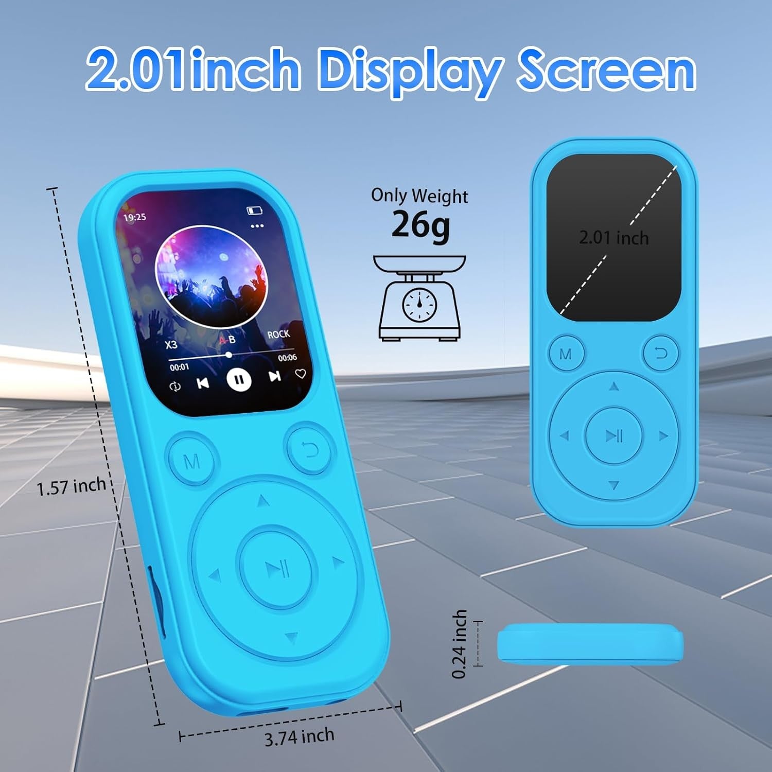 64GB Bluetooth 5.3 MP3 Player Blue HiFi FM Radio 300mAh