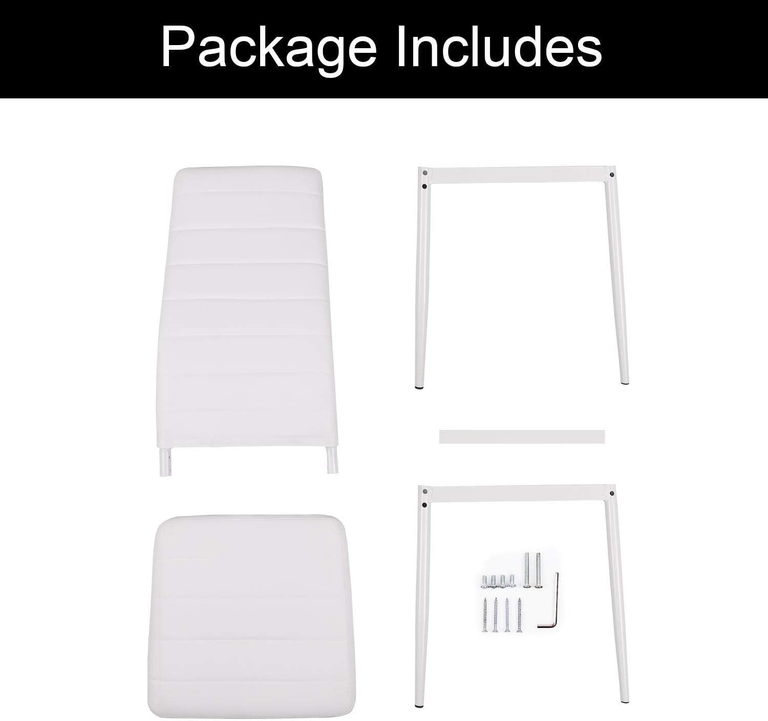 Modern White Glass Dining Table Set with 4 Faux Leather Chairs – 75cm Square