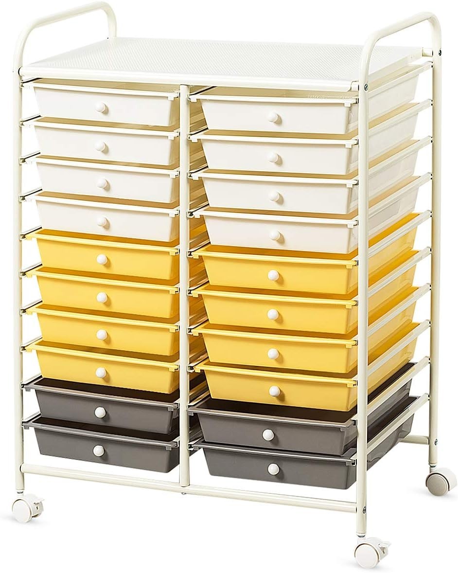 Yellow 20 Drawer Rolling Storage Cart Mobile Utility Organizer Trolley