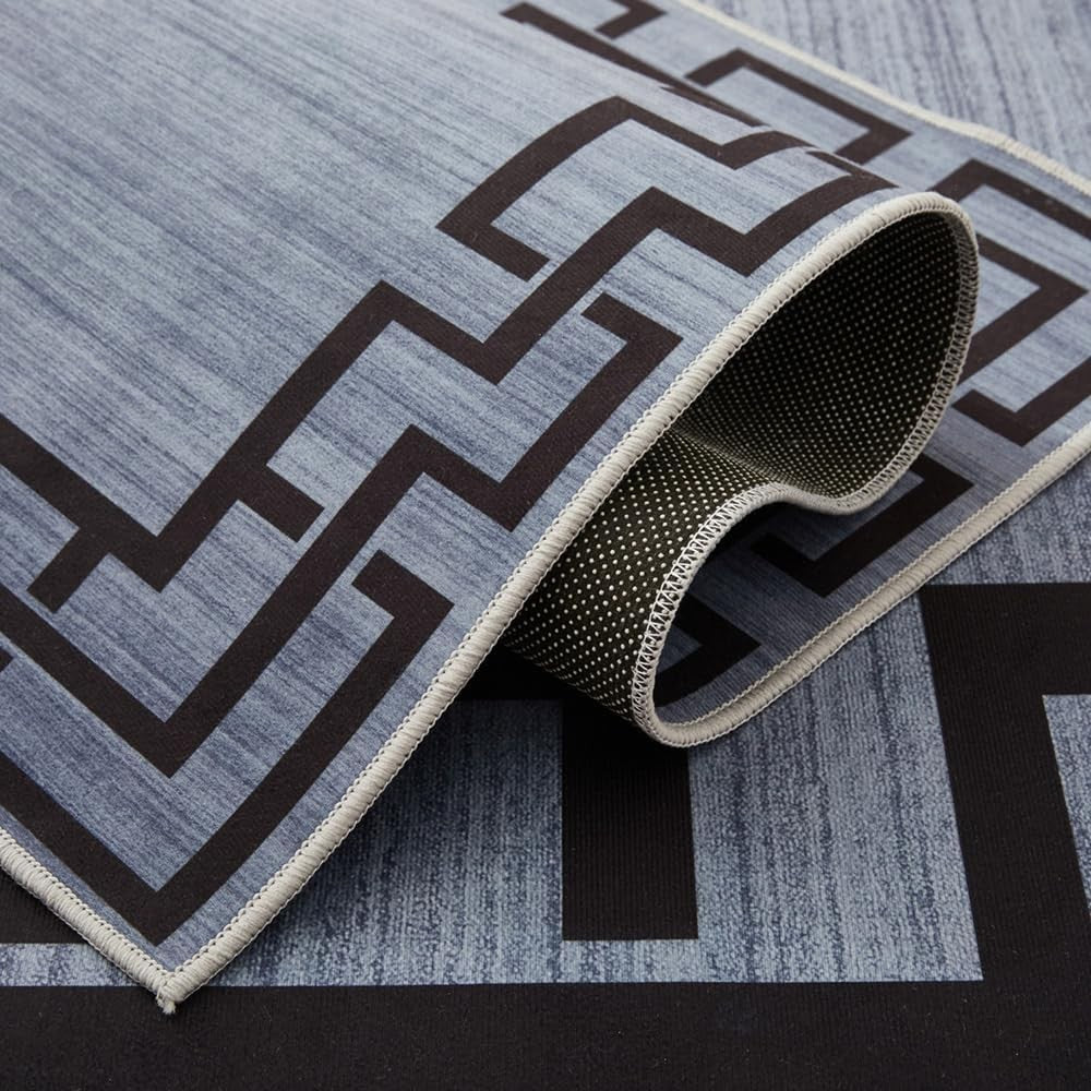 Large Greek Key Rug 200x290cm Soft Grey Modern Non-Slip Area Carpet Living Room